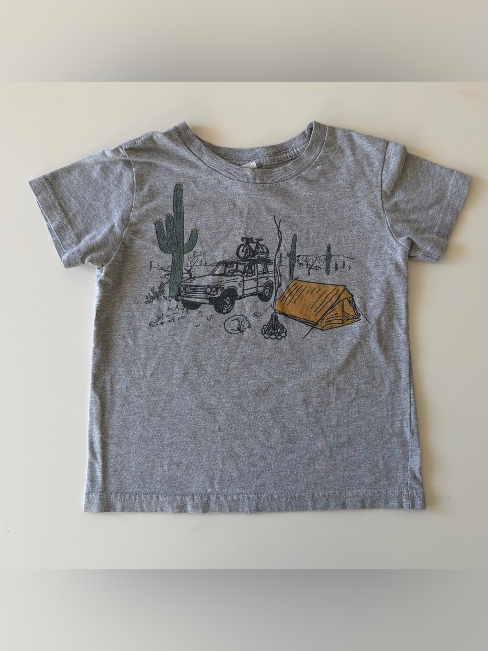 Kids Gray Camping Graphic Tee with Yellow Tent